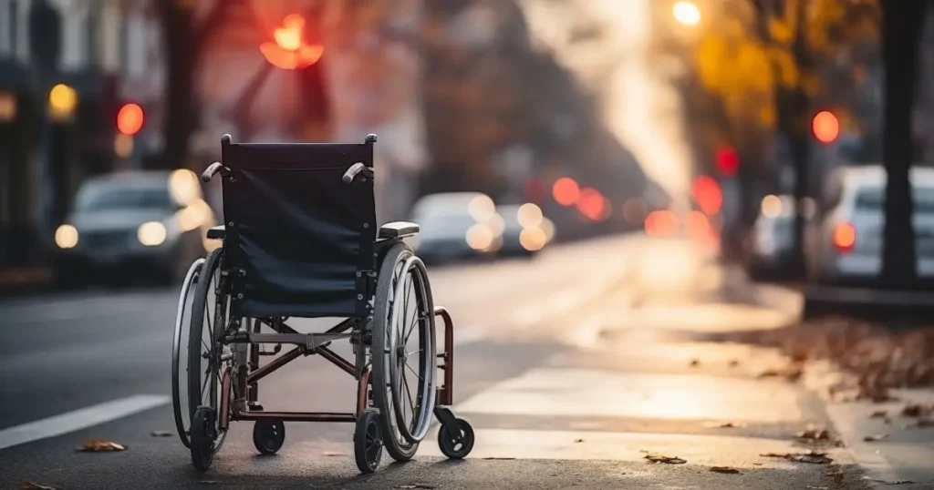 wheelchair in road early evening
