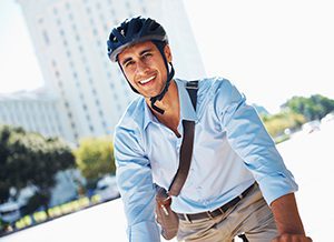 bicycle rider wearing a helmet