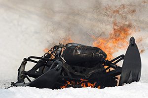 Fiery Snowbmobile Crash on River Canard