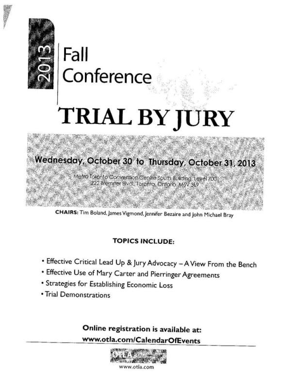 Flyer for Ontario Trial Lawyers Association Fall 2013 Conference