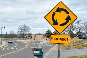 in front of a roundabout