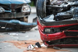 wrecked cars at crash scene