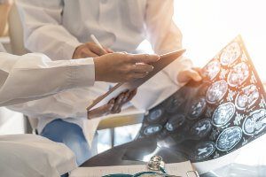 reviewing images of brain mri