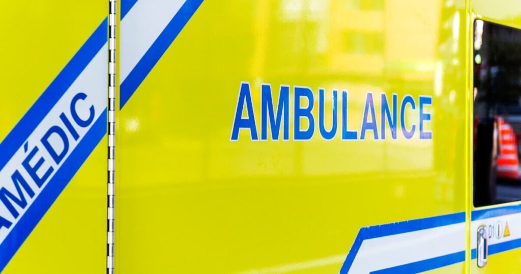 yellow ambulance up close