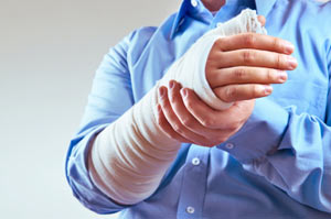broken wrist in a plaster cast